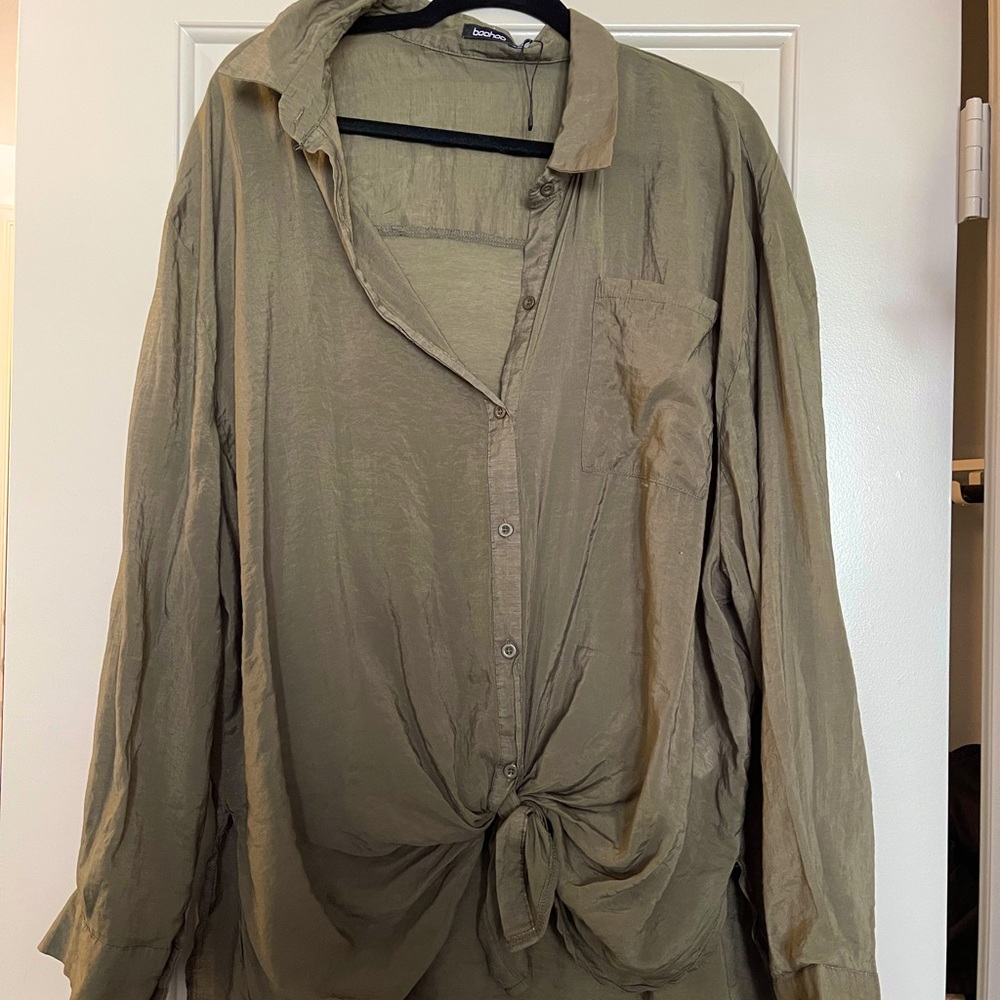 Sheer Olive Button Up Blouse